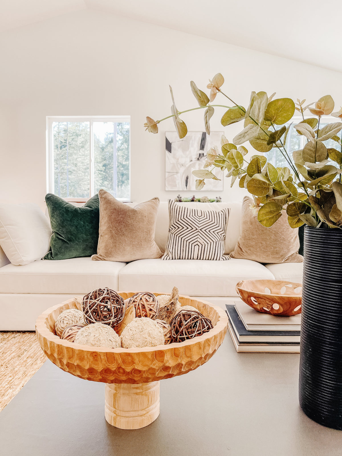 Staged living room with a modular sofa and coffee table in a Northwest home