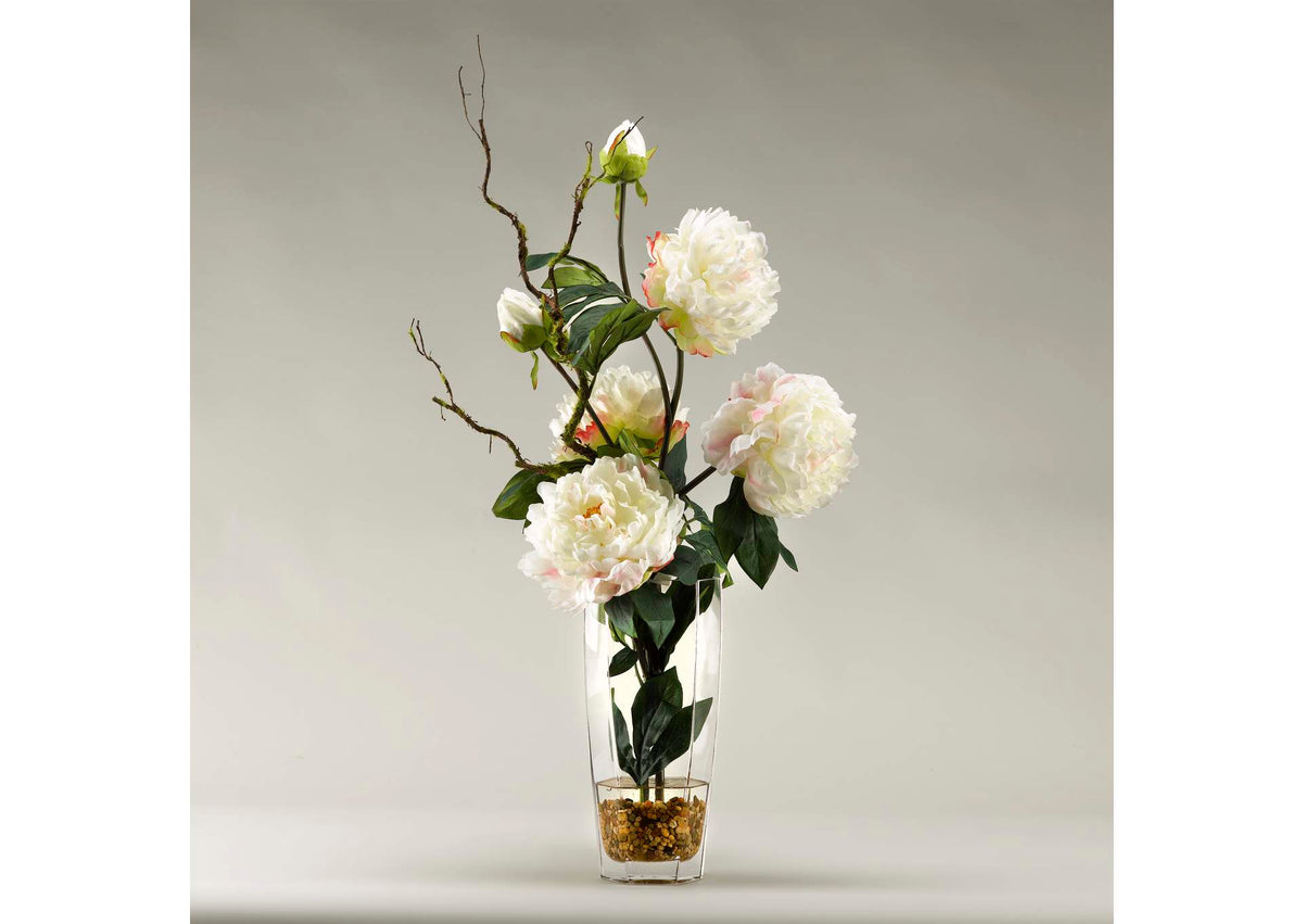 174036 Large White Peonies in Glass Vase