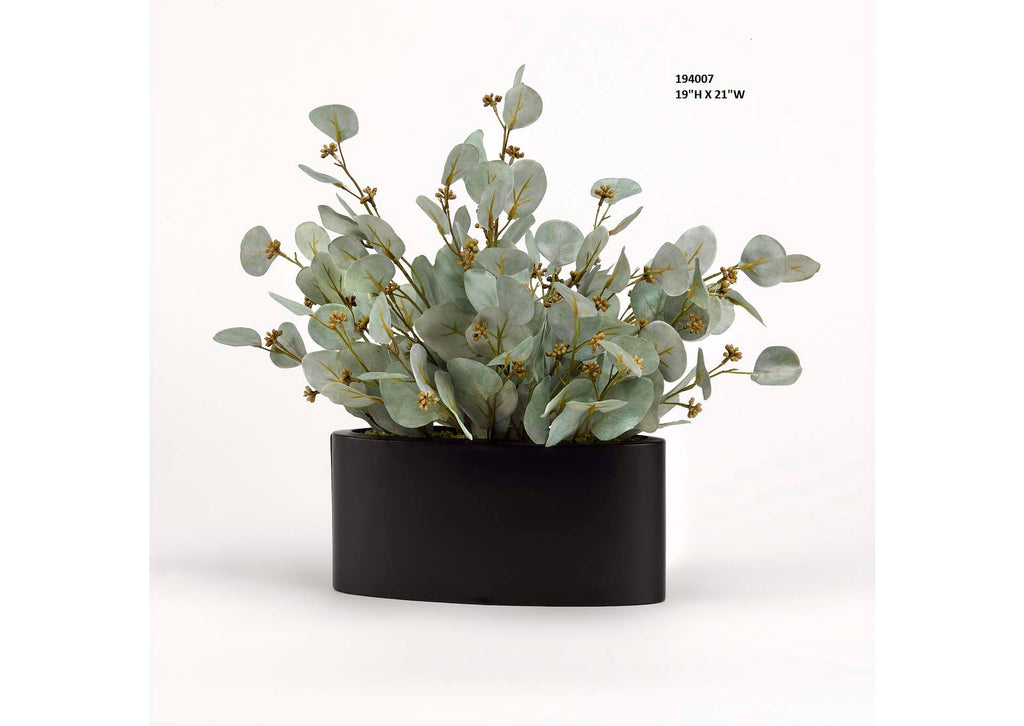 194007 Seeded Eucalyptus in Oval Metal Planter