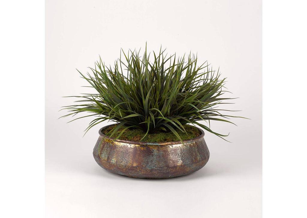 209002 Green Wild Grass in Copper Bowl
