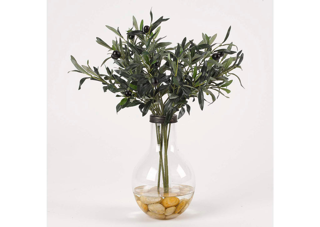 212004 Olive Branches in Glass Light Bulb Shape Vase