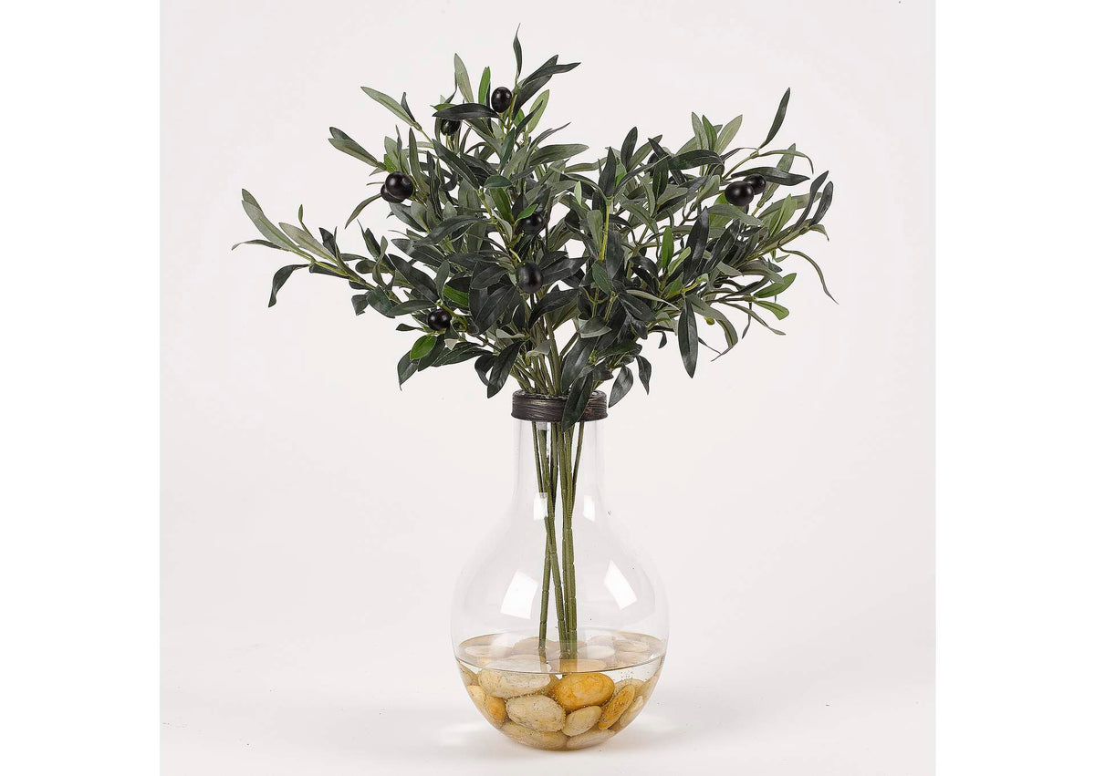 212004 Olive Branches in Glass Light Bulb Shape Vase