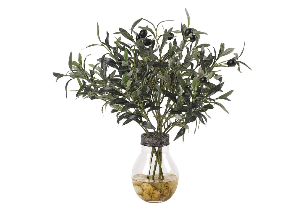 212005 Olive Branches in Light Bulb Shape Glass Vase