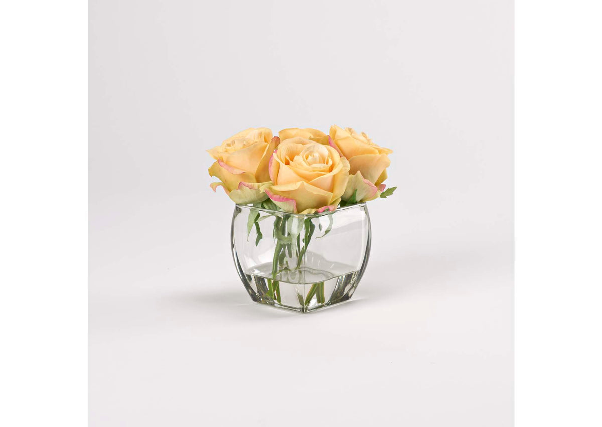 212199 Yellow Natural Touch Roses in Glass Cube