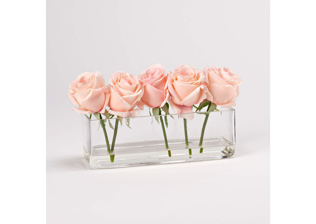 212202 Light Pink Roses in Short Rectangle Glass