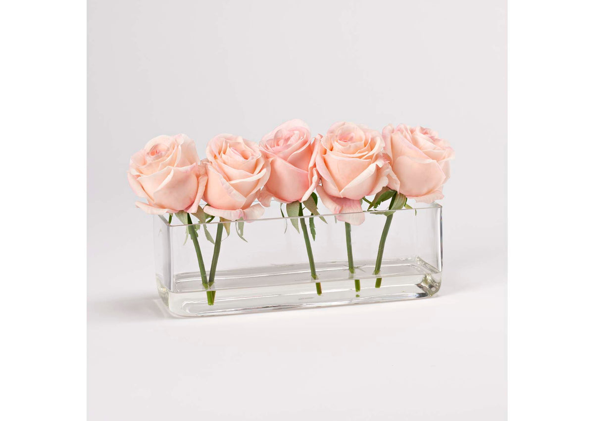 212202 Light Pink Roses in Short Rectangle Glass