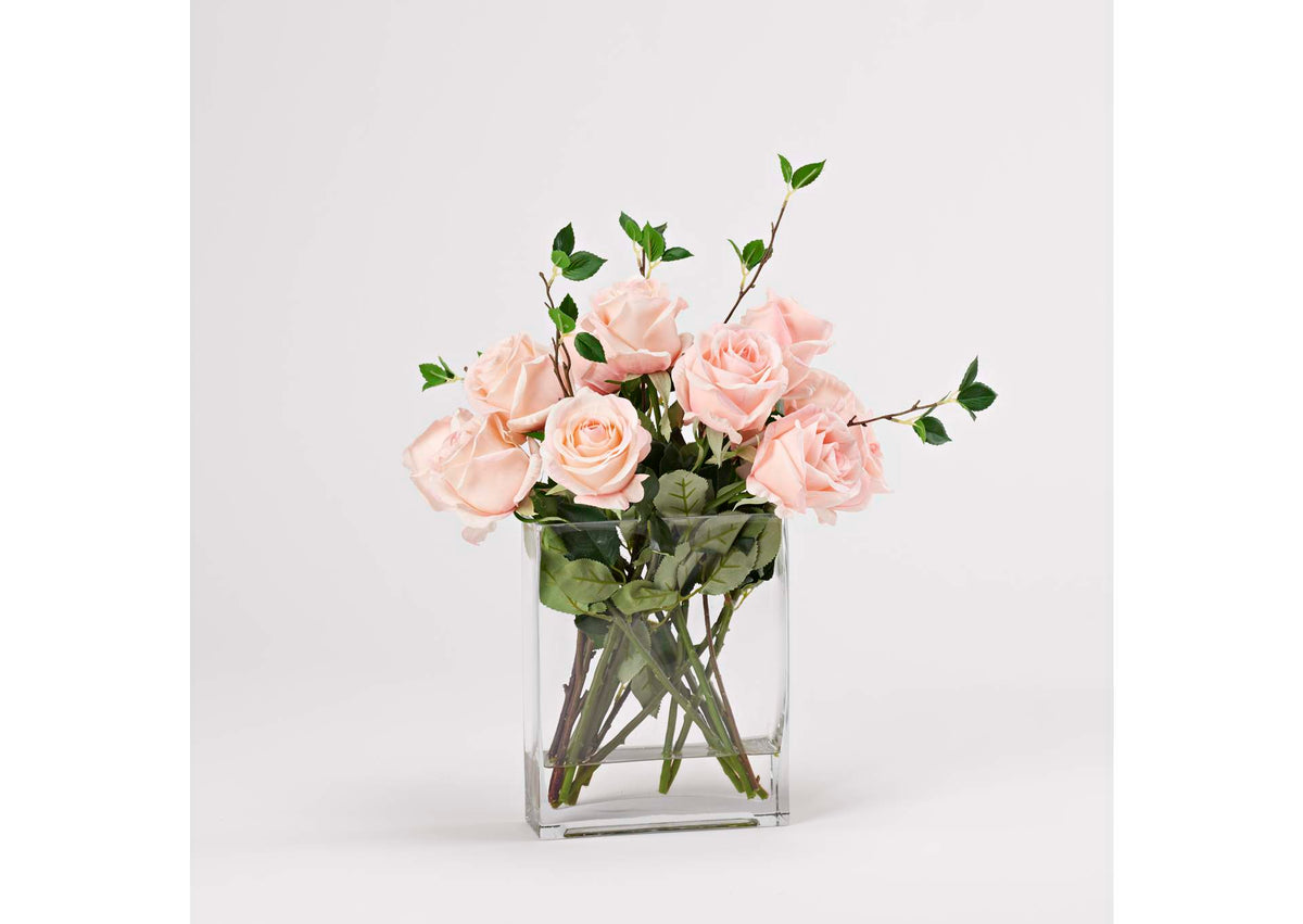 212208 Light Pink Roses in Glass Vase