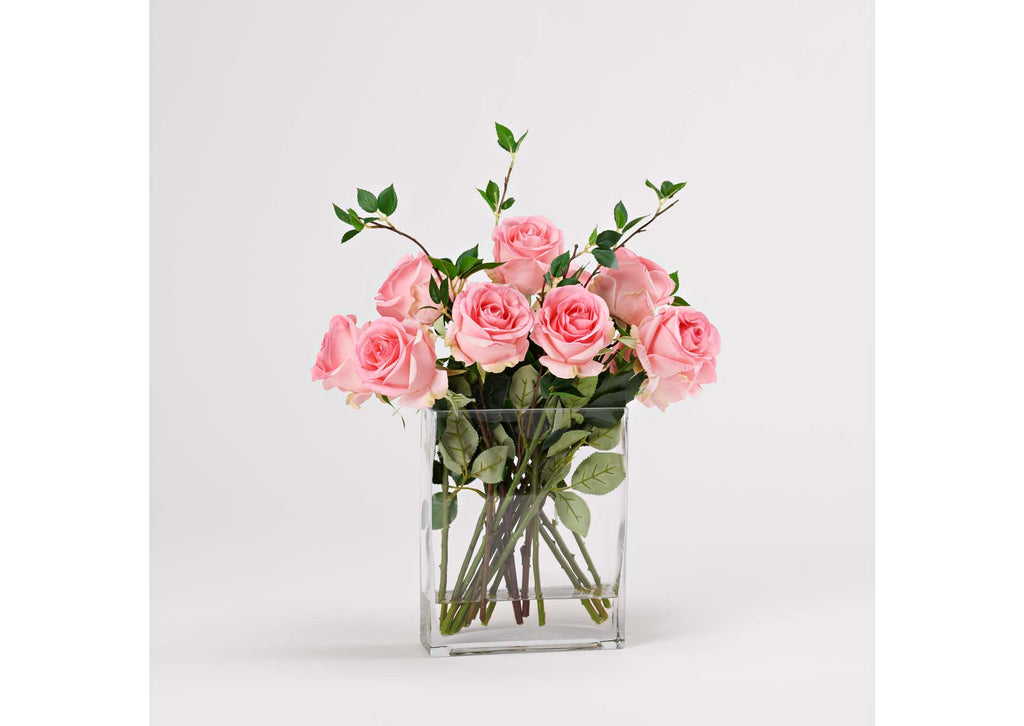 212209 Pink Roses in Glass Vase