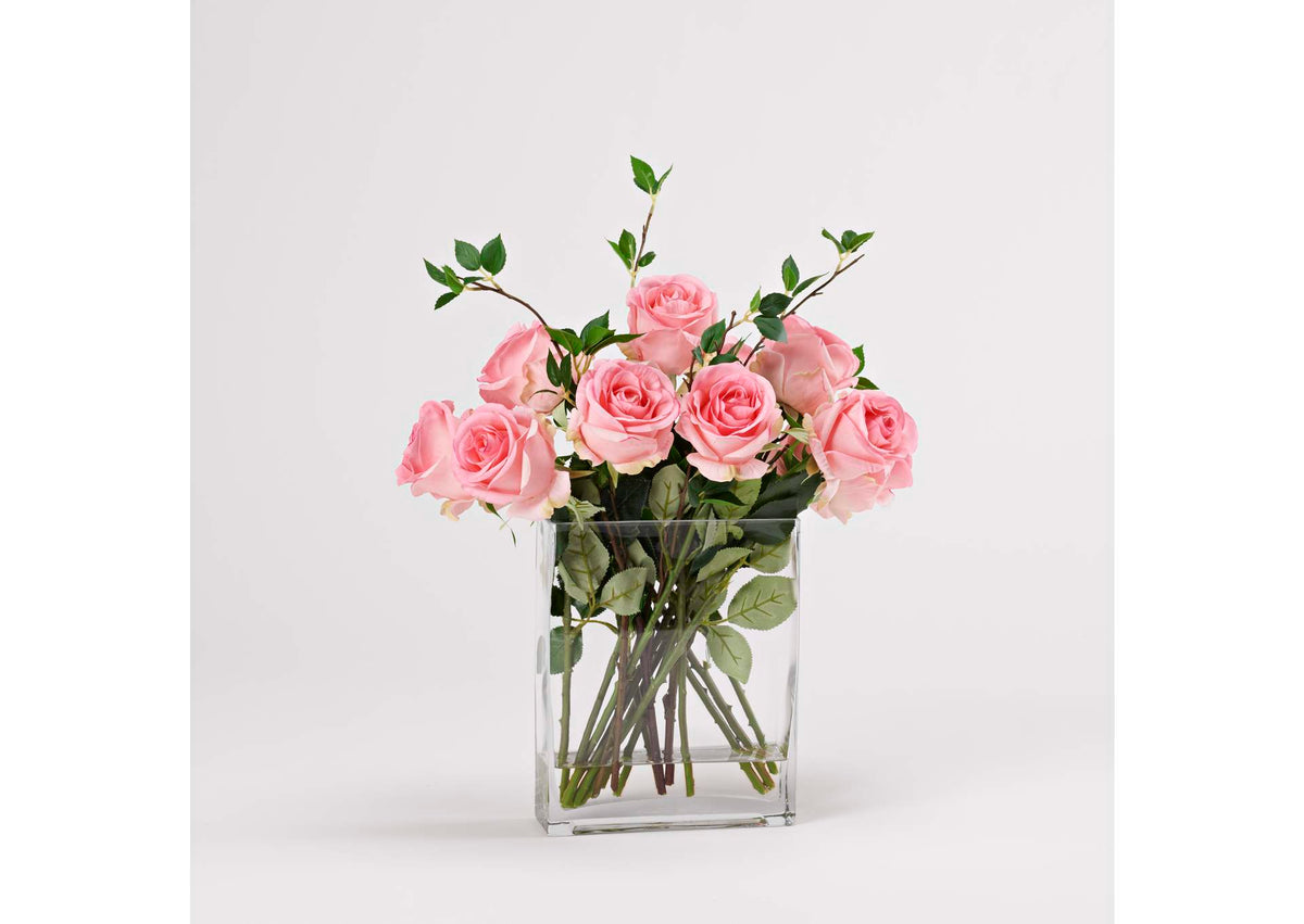 212209 Pink Roses in Glass Vase