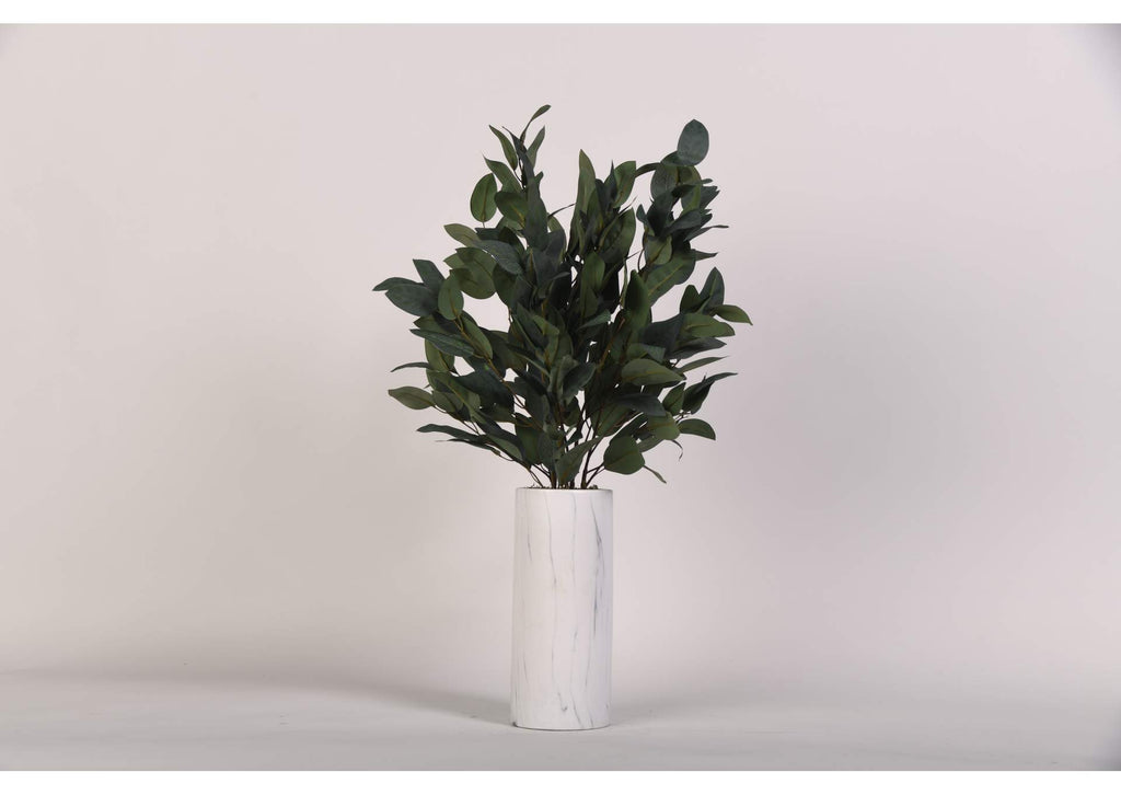 219009 Grey - Green Eucalyptus in Tall Round Marble Vase