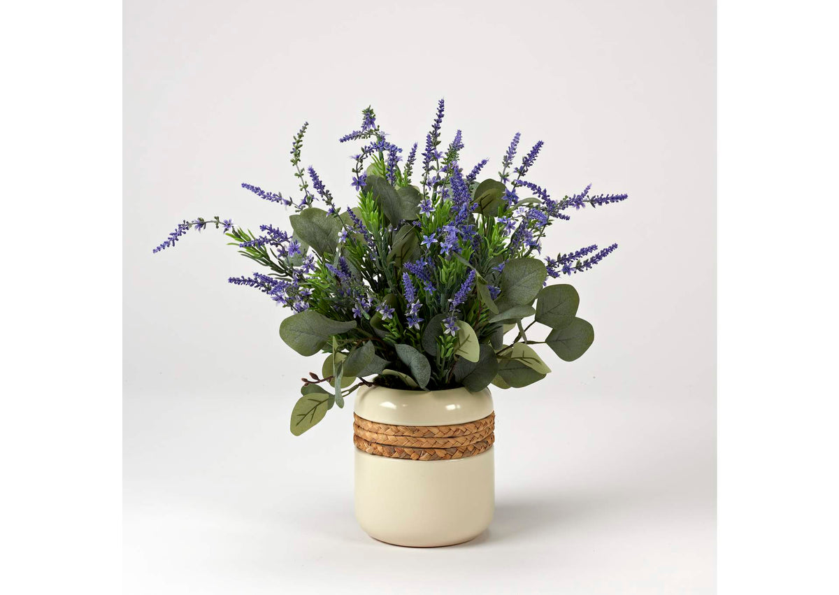 224016 Lavender and Eucalyptus in Glazed Ceramic Planter