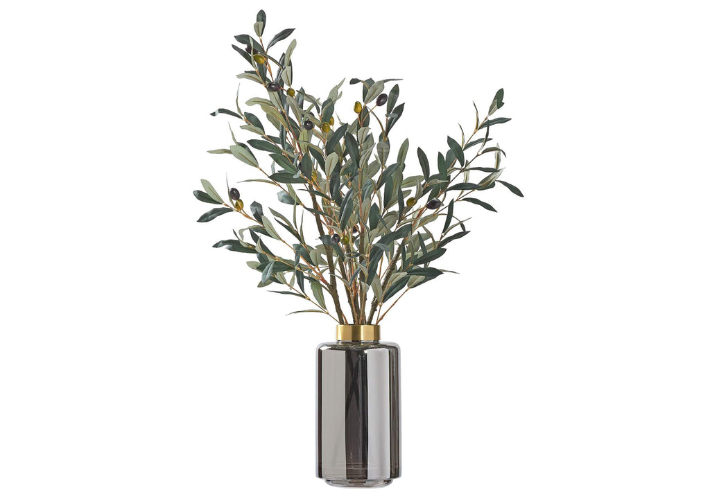 231046 Olive Spray in Large Smoked Glass With Gold Rim