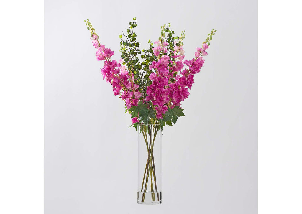231054 Pu - Pk Delphiniums W - Ficus Benjamina in Glass Cylinder