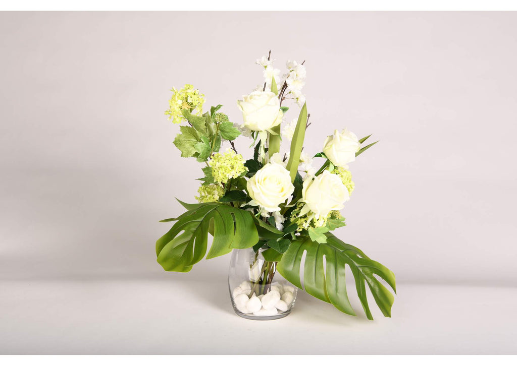 234002 Roses,Snowball Spray,Cherry Blossom' S,& Philo in Glass Cylinder