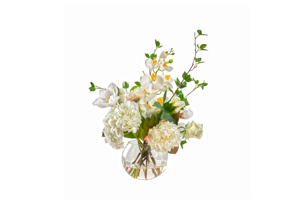 239010 Assorted White and Cream Flowers in Glass Ball
