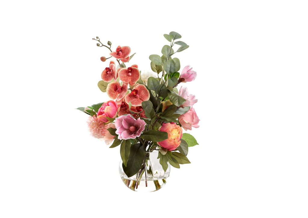 239011 Magnolias,Peonies,and Dahlias in Glass Ball