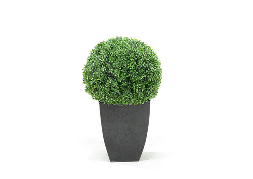 312108 28" Boxwood Ball in Square Metal Planter