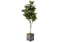 319701 7' Brazilian Fiddle Leaf Fig Tree in Square Metal Wood Planter