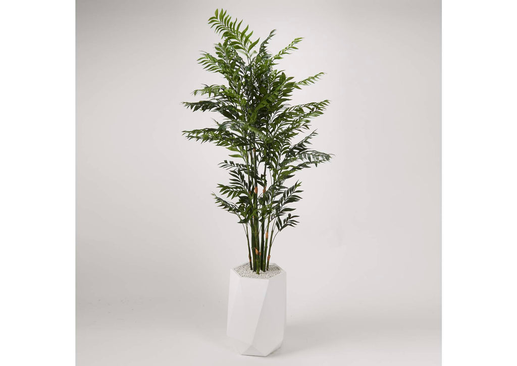 320414 8' Deluxe Bamboo Tree in White Resin Planter