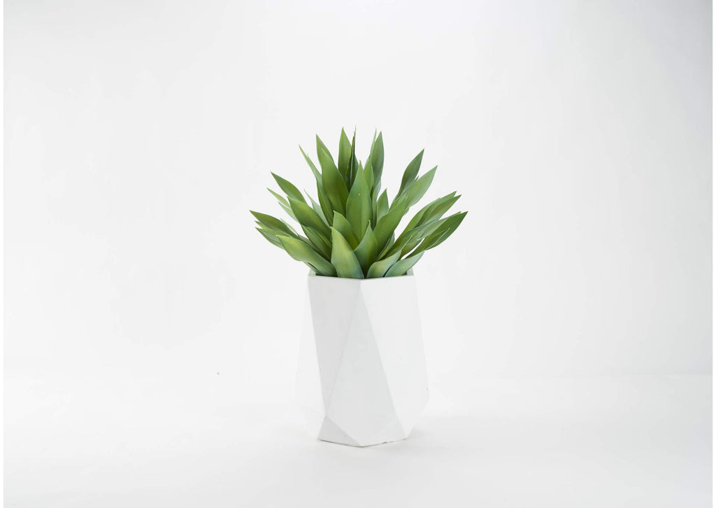321243 31" Large Desert Succulent in Small White Geometric Planter