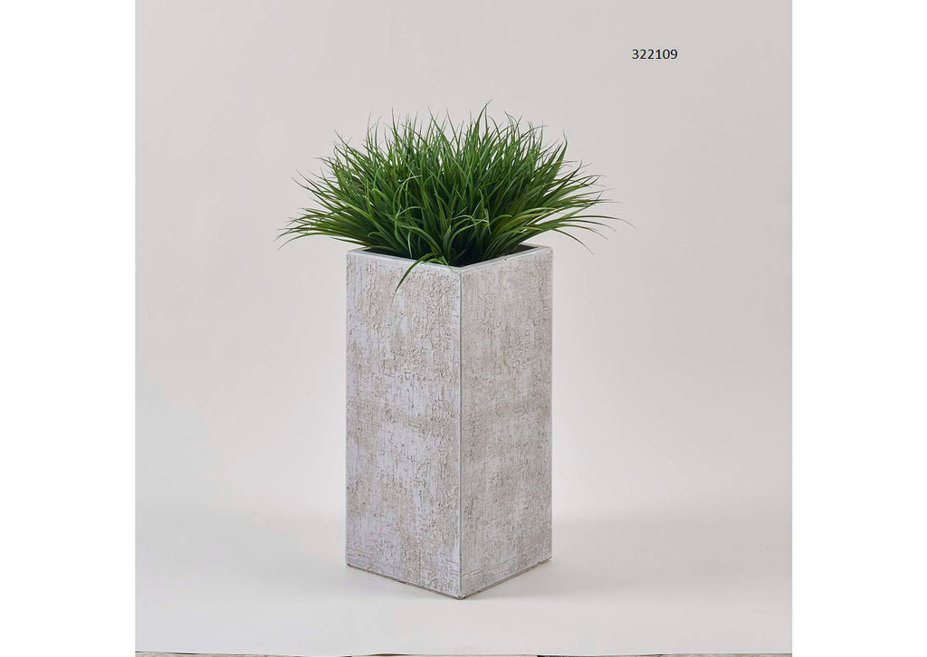 322109 Medium Yucca Grass in Tall Square White Textured Resin Planter