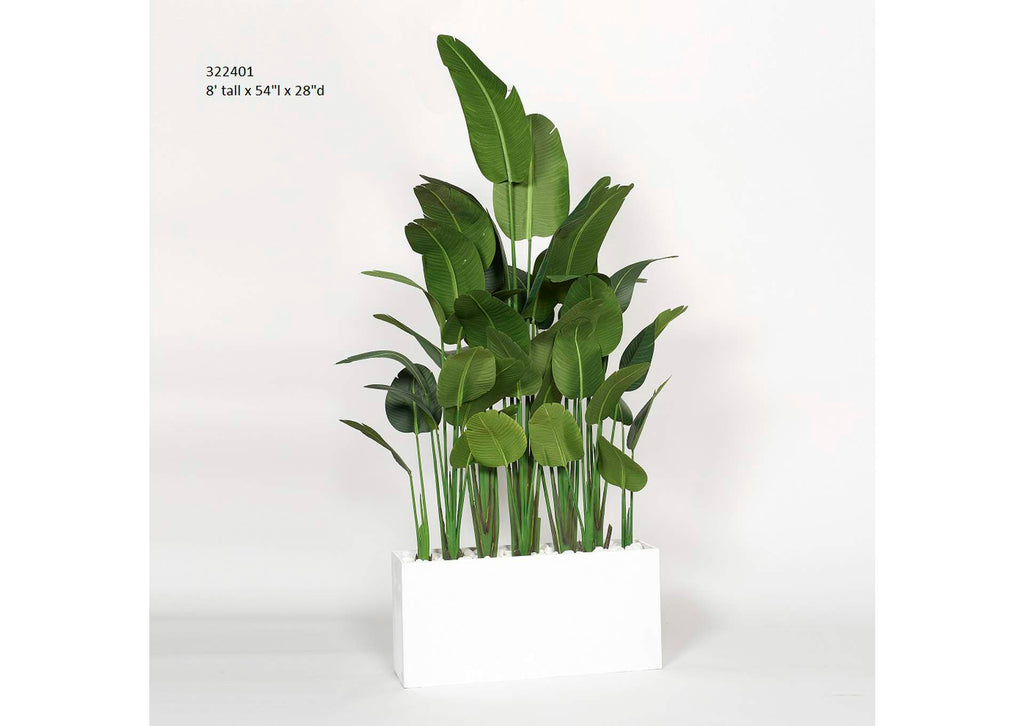 322401 8' Traveler Palm Screen in White Rectangle Planter