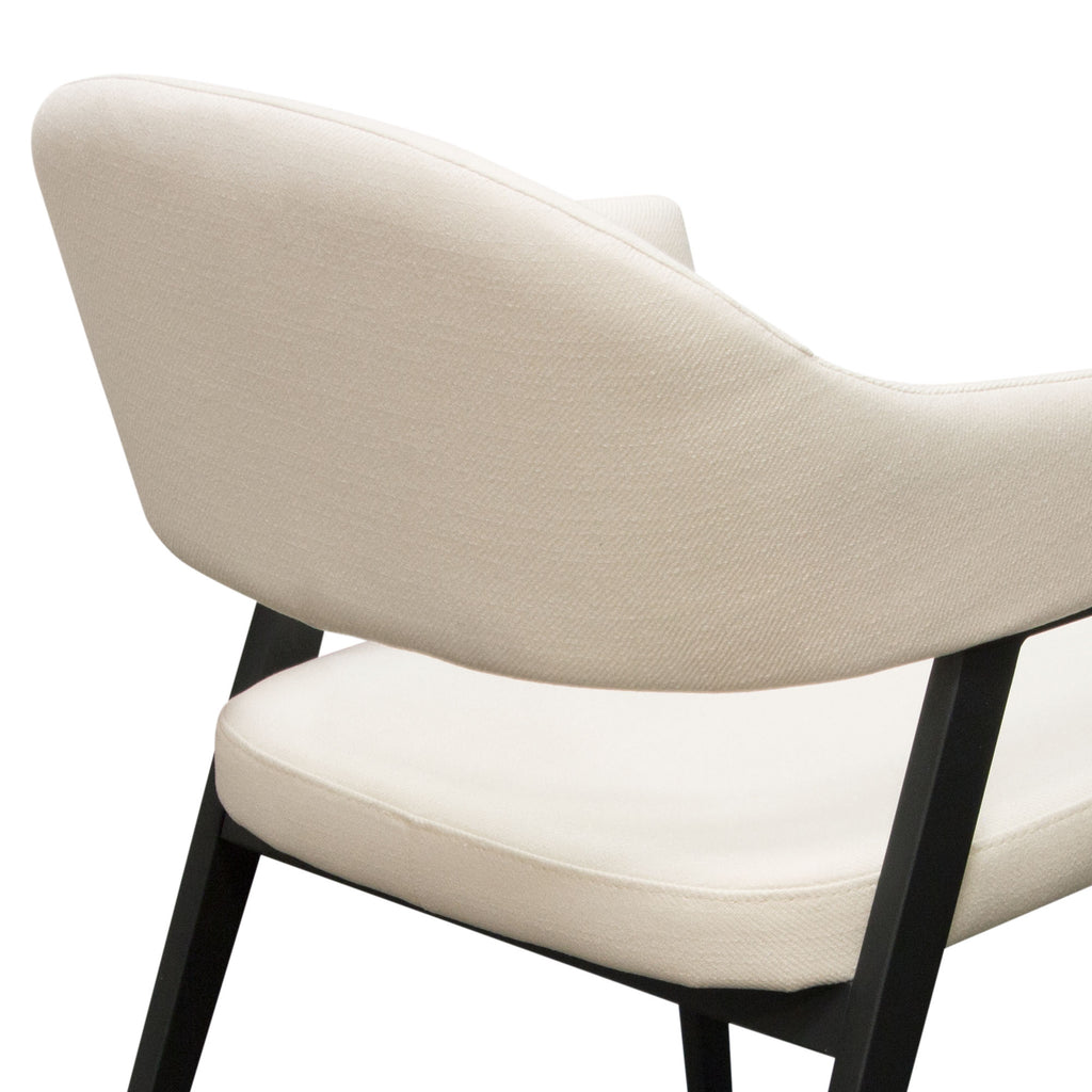 Adele Set of Two Dining/Accent Chairs in Cream Fabric w/ Black Powder Coated Metal Frame by Diamond Sofa - styled in a staged room by Center Stage Home Design