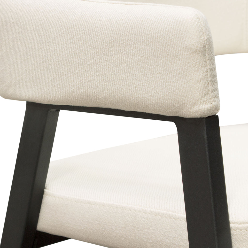 Adele Set of Two Dining/Accent Chairs in Cream Fabric w/ Black Powder Coated Metal Frame by Diamond Sofa - styled in a staged room by Center Stage Home Design