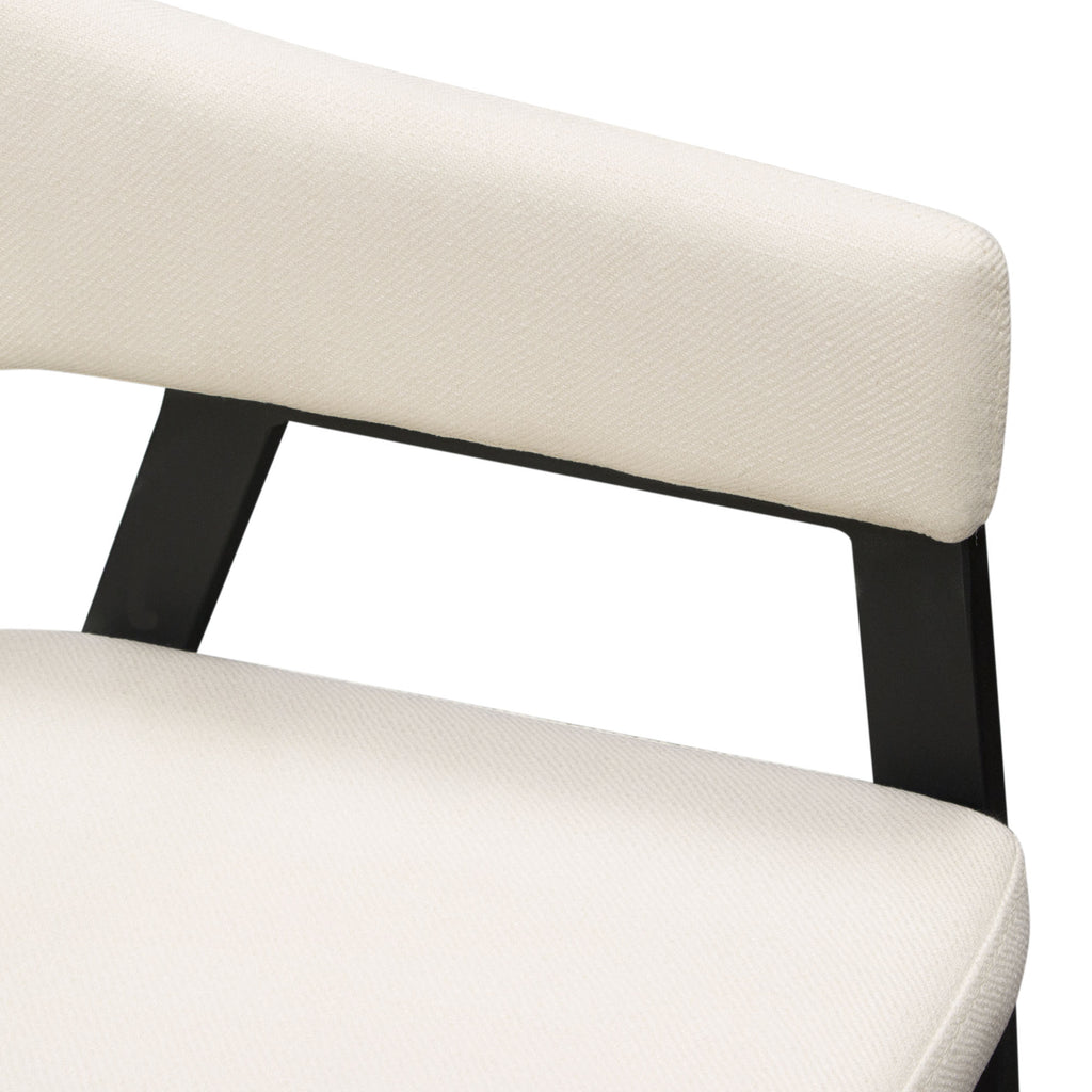 Adele Set of Two Dining/Accent Chairs in Cream Fabric w/ Black Powder Coated Metal Frame by Diamond Sofa - styled in a staged room by Center Stage Home Design