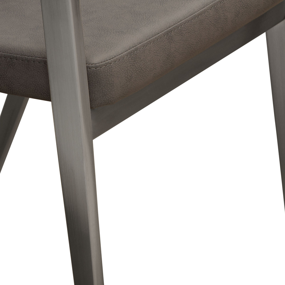 Adele Set of Two Dining/Accent Chairs in Grey Leatherette w/ Brushed Stainless Steel Leg by Diamond Sofa - styled in a staged room by Center Stage Home Design