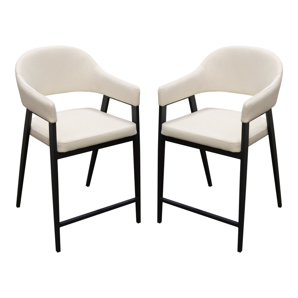 Adele Set of Two Counter Height Chairs in Cream Fabric w/ Black Powder Coated Metal Frame by Diamond Sofa