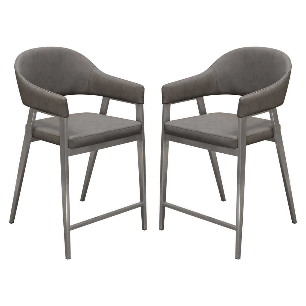 Adele Set of Two Counter Height Chairs in Grey Leatherette w/ Brushed Stainless Steel Leg by Diamond Sofa