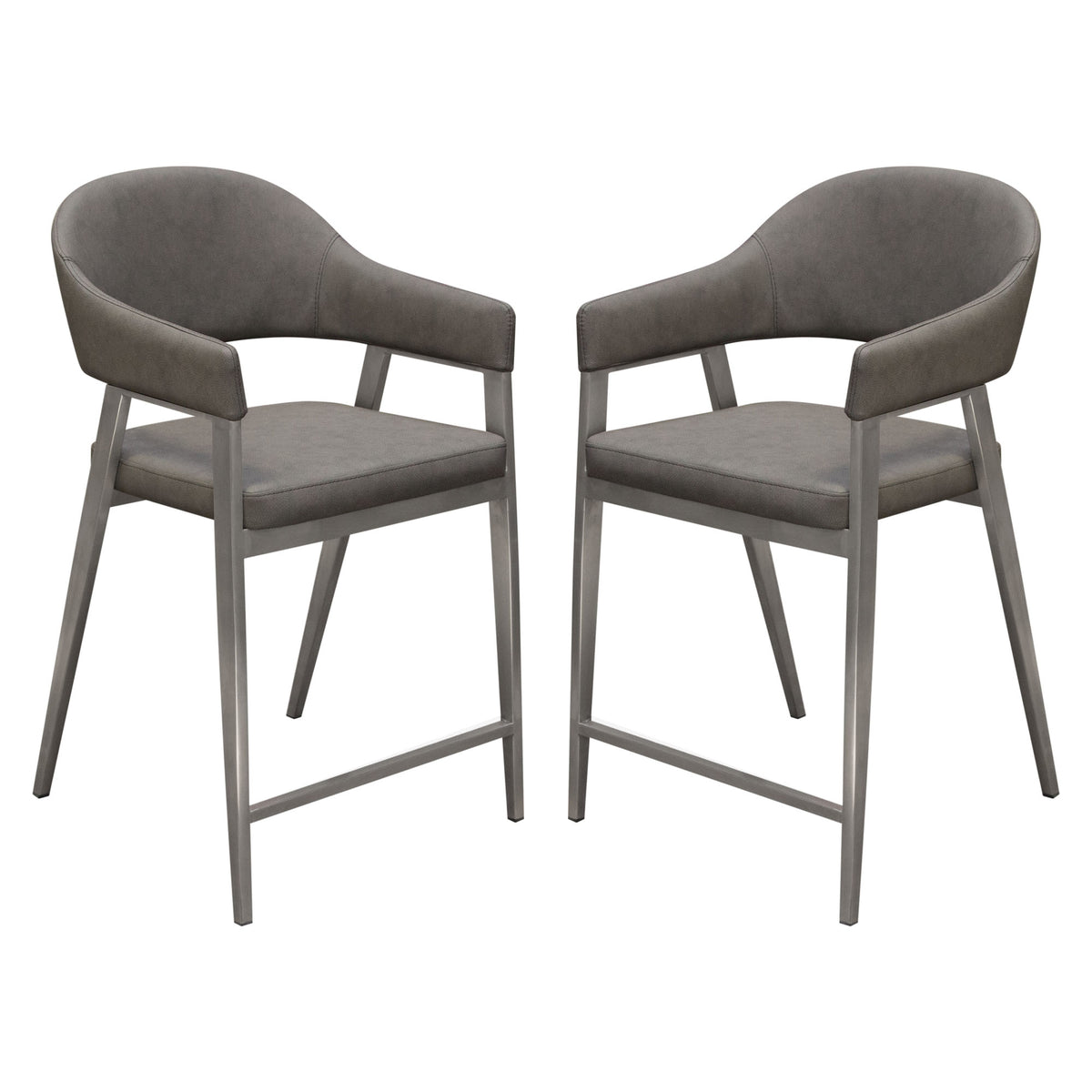 Adele Set of Two Counter Height Chairs in Grey Leatherette w/ Brushed Stainless Steel Leg by Diamond Sofa