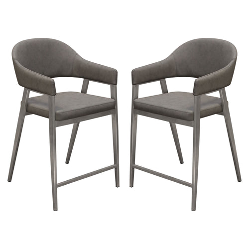 Adele Set of Two Counter Height Chairs in Grey Leatherette w/ Brushed Stainless Steel Leg by Diamond Sofa