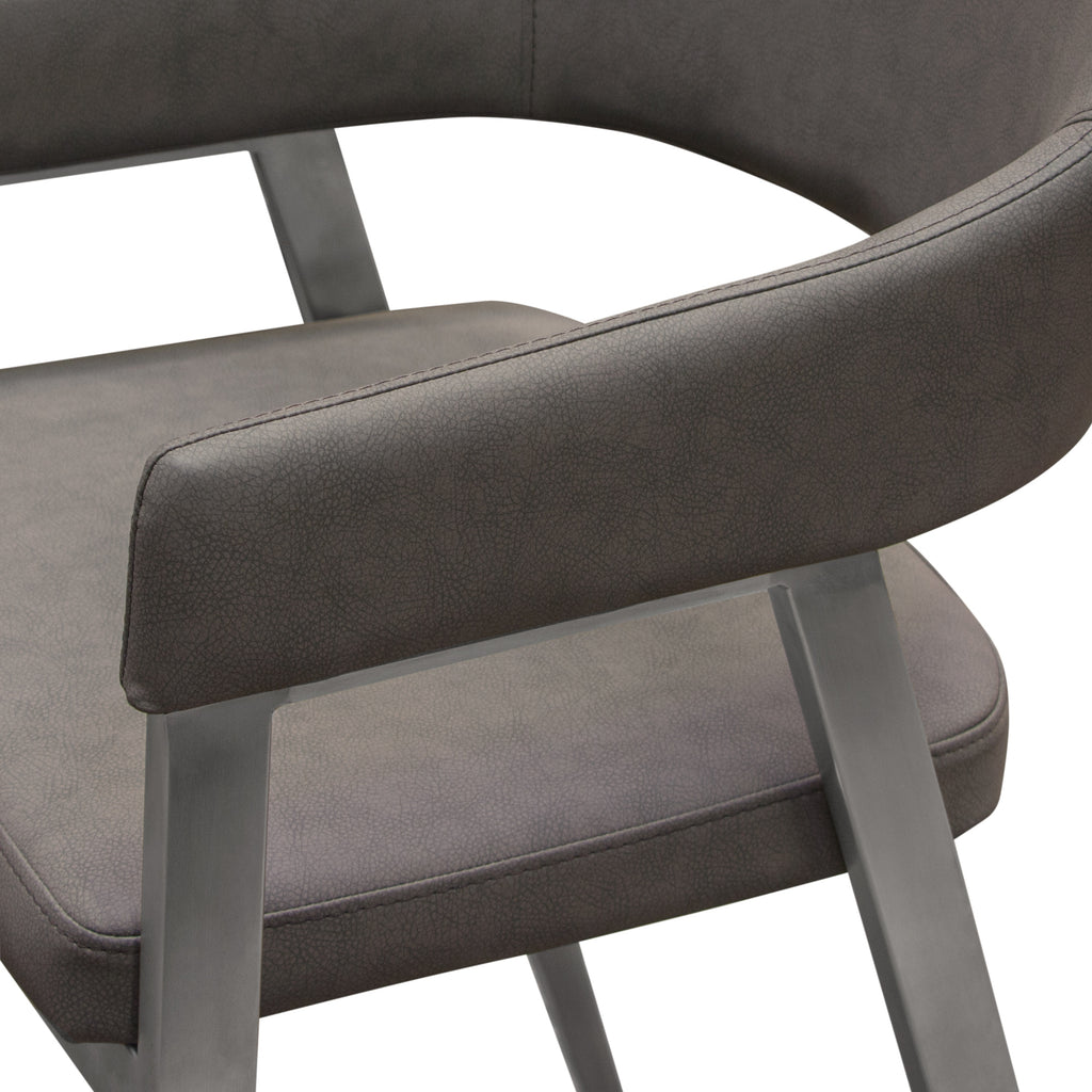 Adele Set of Two Counter Height Chairs in Grey Leatherette w/ Brushed Stainless Steel Leg by Diamond Sofa - styled in a staged room by Center Stage Home Design