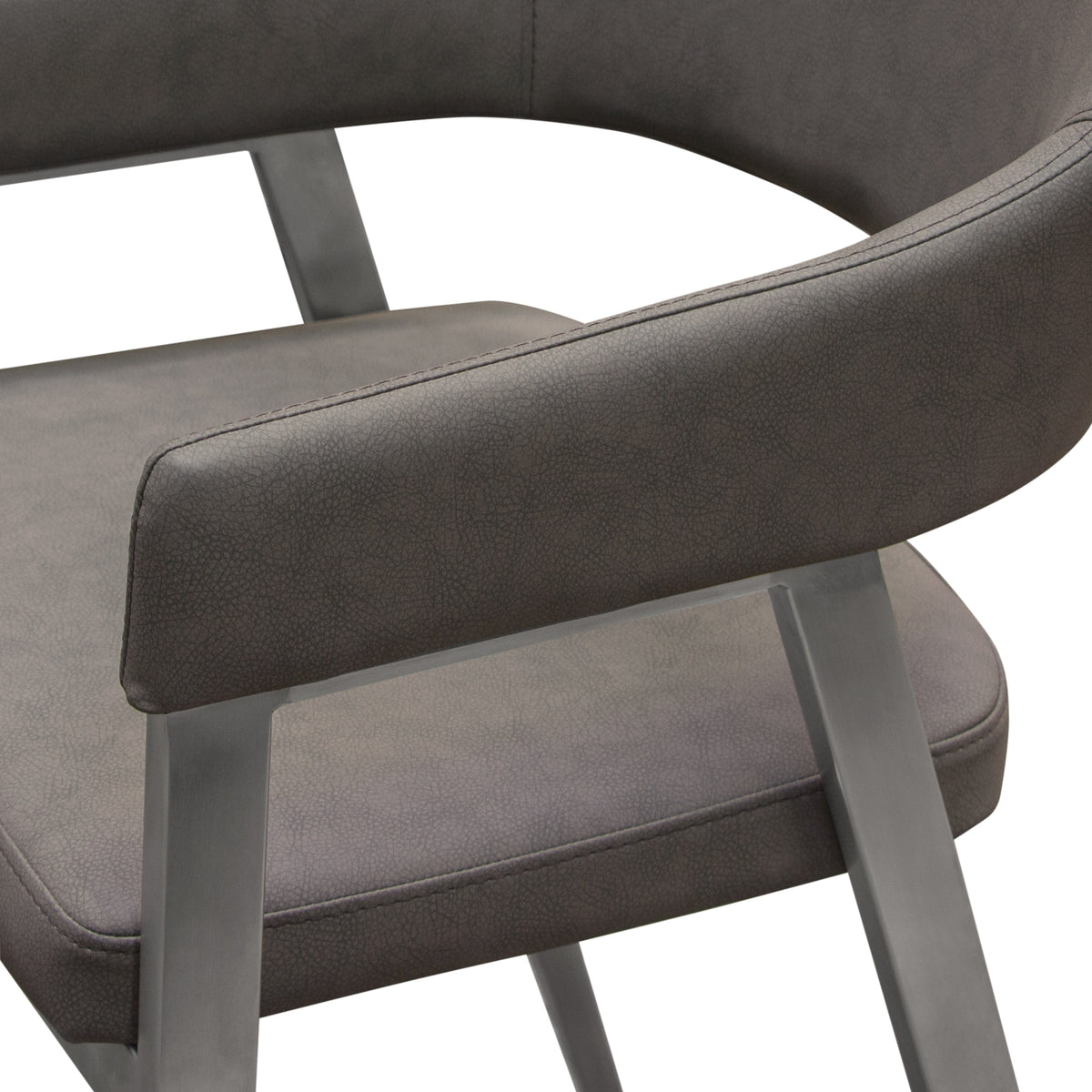 Adele Set of Two Counter Height Chairs in Grey Leatherette w/ Brushed Stainless Steel Leg by Diamond Sofa - styled in a staged room by Center Stage Home Design