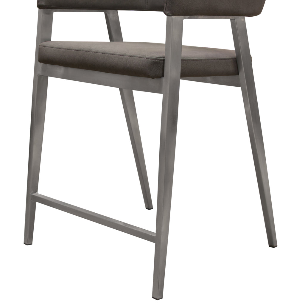 Adele Set of Two Counter Height Chairs in Grey Leatherette w/ Brushed Stainless Steel Leg by Diamond Sofa - styled in a staged room by Center Stage Home Design