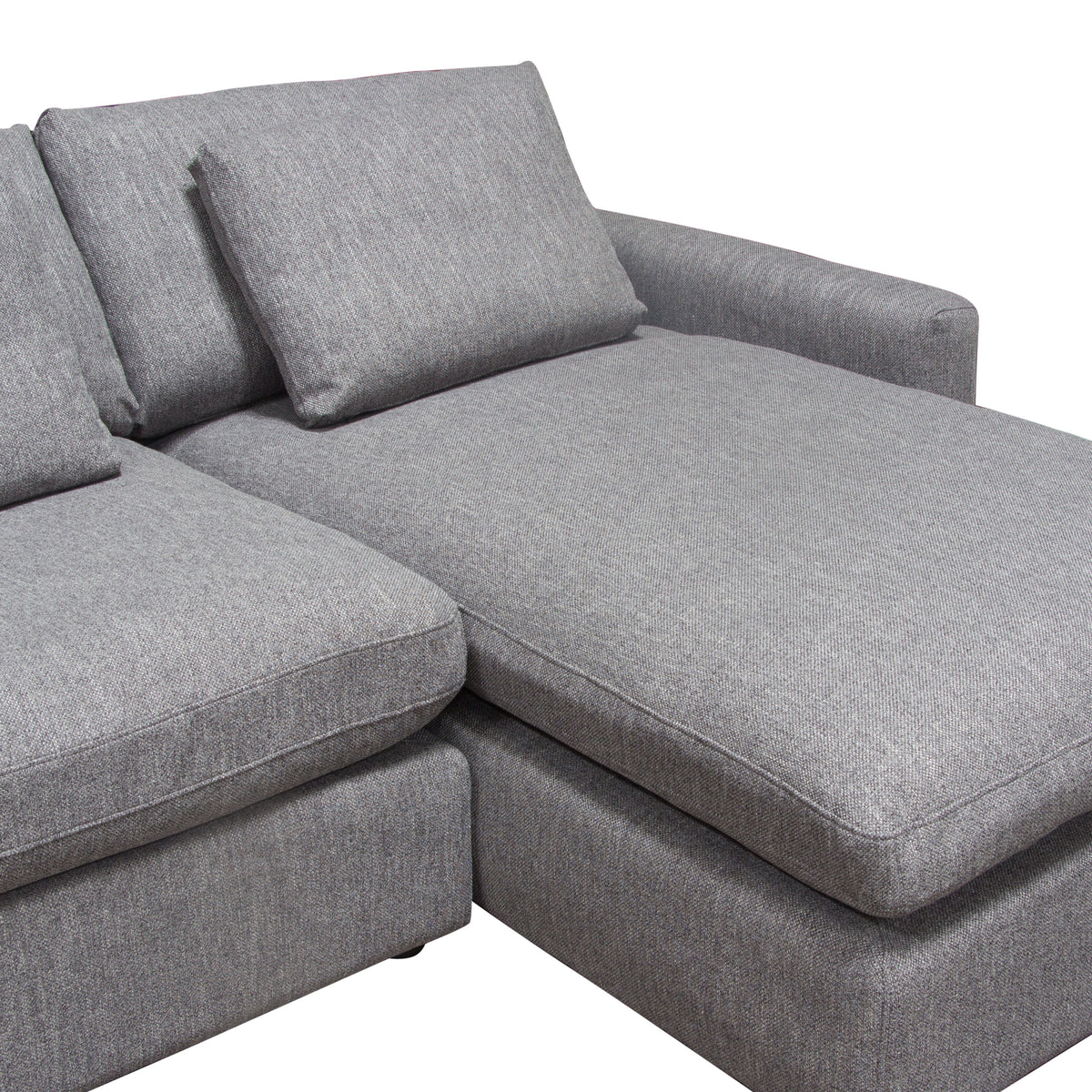 Arcadia 2PC Reversible Chaise Sectional w/ Feather Down Seating in Grey Fabric by Diamond Sofa - styled in a staged room by Center Stage Home Design