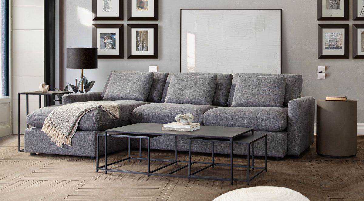 Arcadia 2PC Reversible Chaise Sectional w/ Feather Down Seating in Grey Fabric by Diamond Sofa - styled in a staged room by Center Stage Home Design