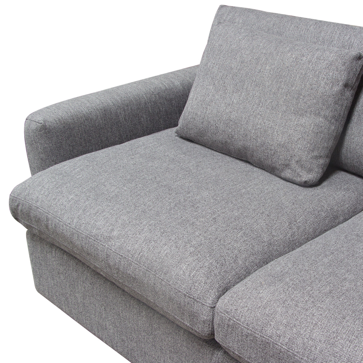 Arcadia 3PC Corner Sectional w/ Feather Down Seating in Grey Fabric by Diamond Sofa - styled in a staged room by Center Stage Home Design