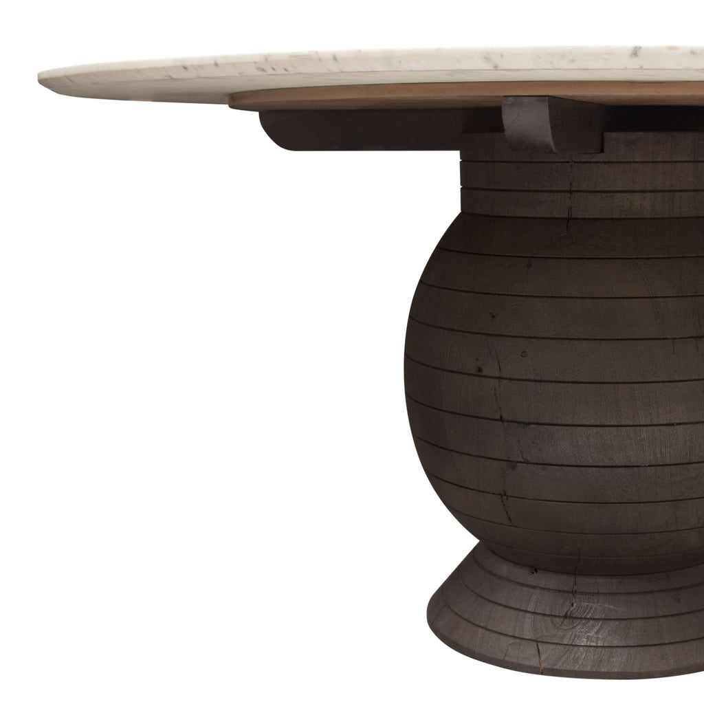 Ashe Round Dining Table w/ Genuine White Marble Top and Solid Acacia Wood Base in Espresso Finish by Diamond Sofa - styled in a staged room by Center Stage Home Design
