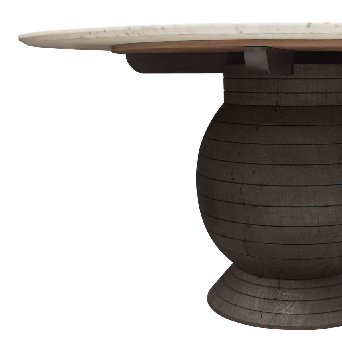 Ashe Round Dining Table w/ Genuine White Marble Top and Solid Acacia Wood Base in Espresso Finish by Diamond Sofa - styled in a staged room by Center Stage Home Design
