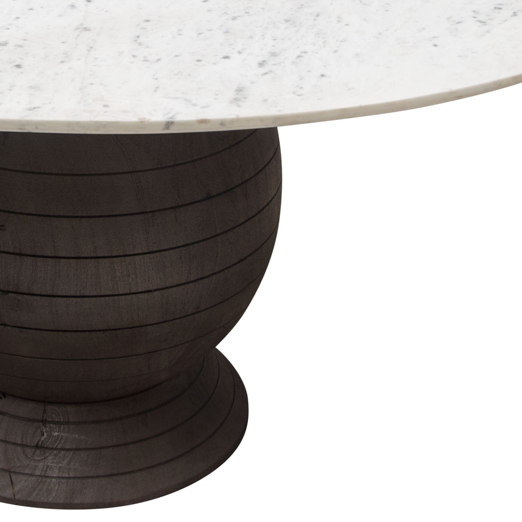 Ashe Round Dining Table w/ Genuine White Marble Top and Solid Acacia Wood Base in Espresso Finish by Diamond Sofa - styled in a staged room by Center Stage Home Design