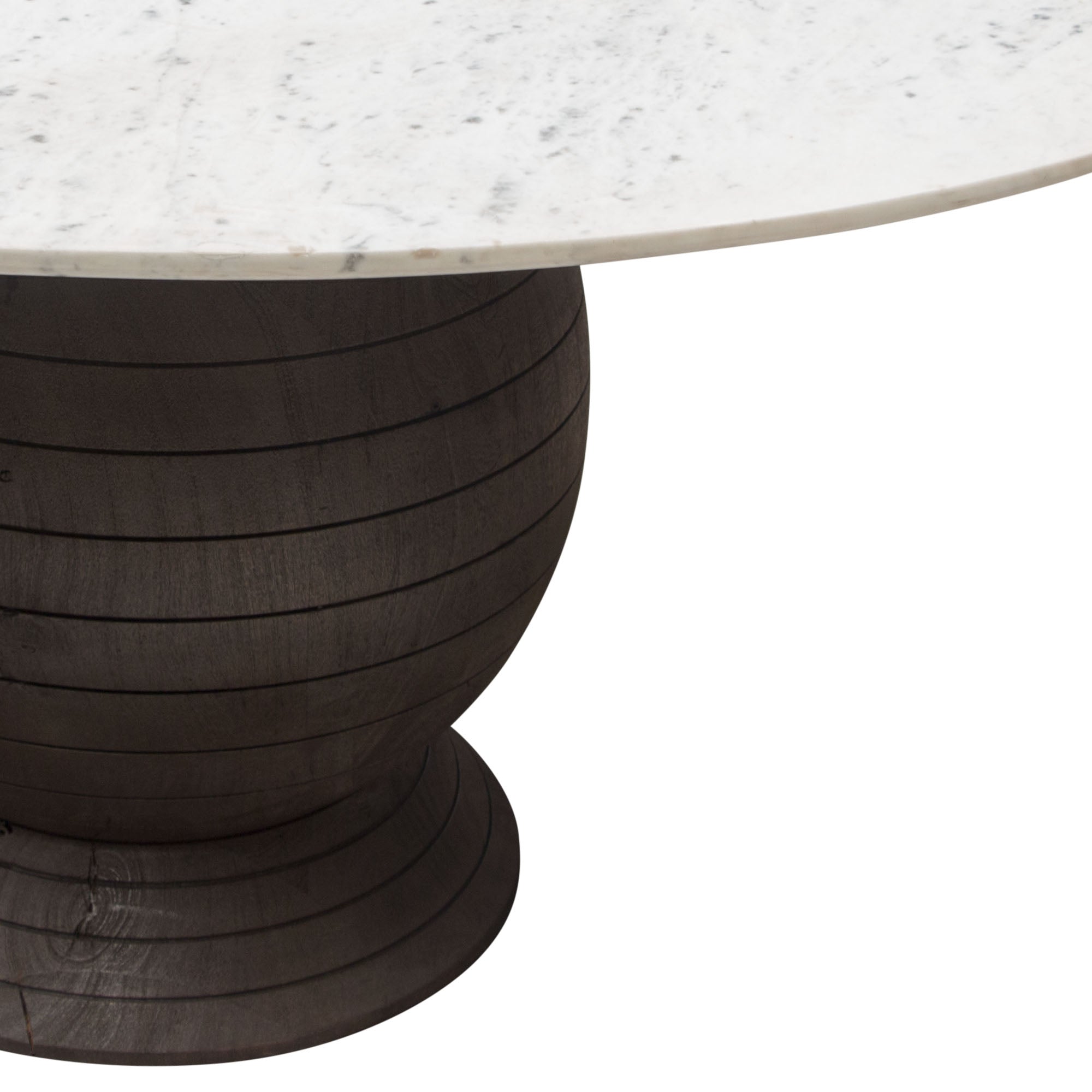 Ashe Round Dining Table w/ Genuine White Marble Top and Solid Acacia Wood Base in Espresso Finish by Diamond Sofa - styled in a staged room by Center Stage Home Design