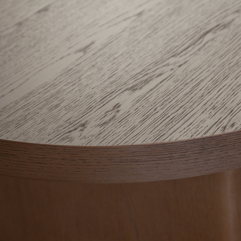 Aspen Oval Cocktail Table in Dark Oak finish by Diamond Sofa - styled in a staged room by Center Stage Home Design