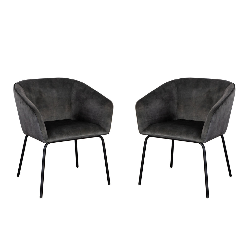 Avery Set of (2) Dining Chairs in Textured Grey Velvet w/ Black Metal Leg by Diamond Sofa