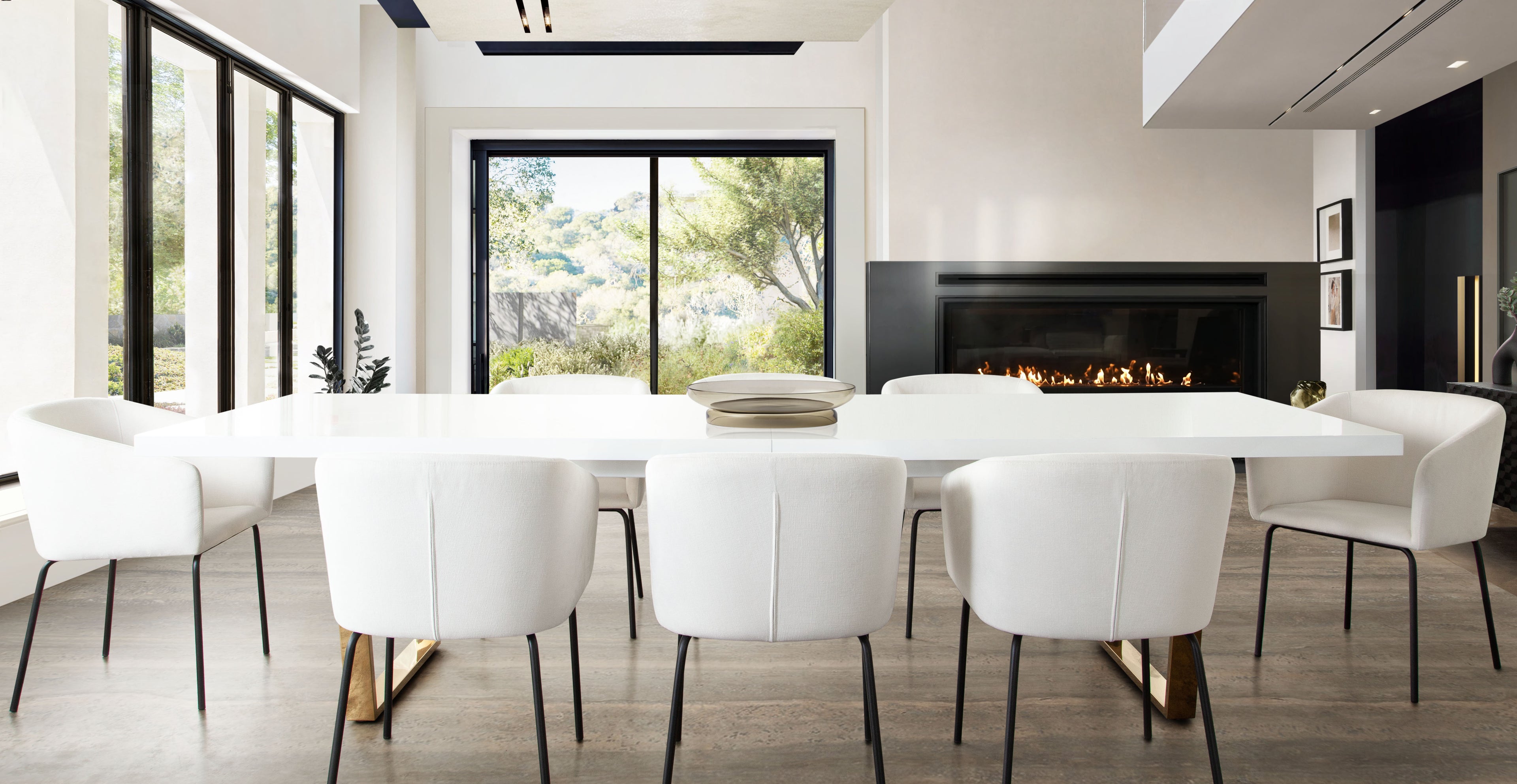 Avery Set of (2) Dining Chairs in Mist White Performance Fabric w/ Black Metal Leg by Diamond Sofa - styled in a staged room by Center Stage Home Design