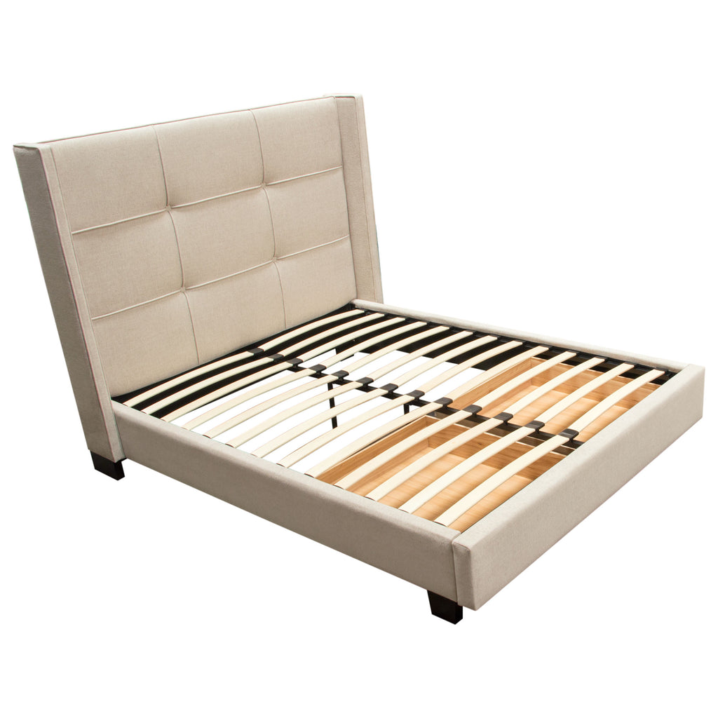 Beverly Queen Bed with Integrated Footboard Storage Unit & Accent Wings in Sand Fabric By Diamond Sofa