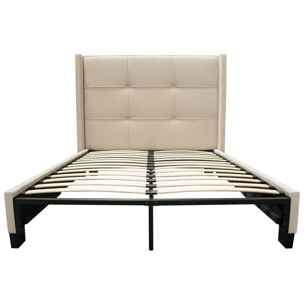 Beverly Queen Bed with Integrated Footboard Storage Unit & Accent Wings in Sand Fabric By Diamond Sofa