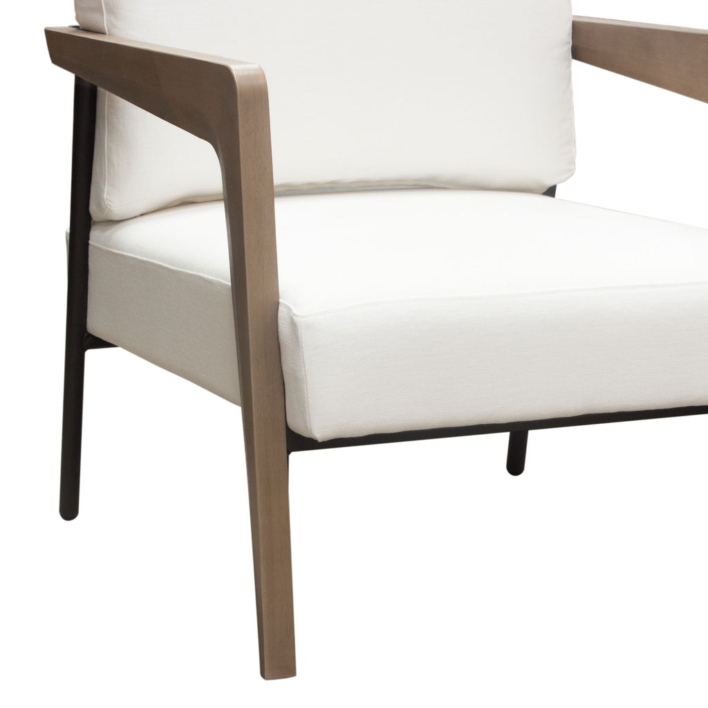 Blair Accent Chair in White Fabric with Curved Wood Leg Detail by Diamond Sofa - styled in a staged room by Center Stage Home Design